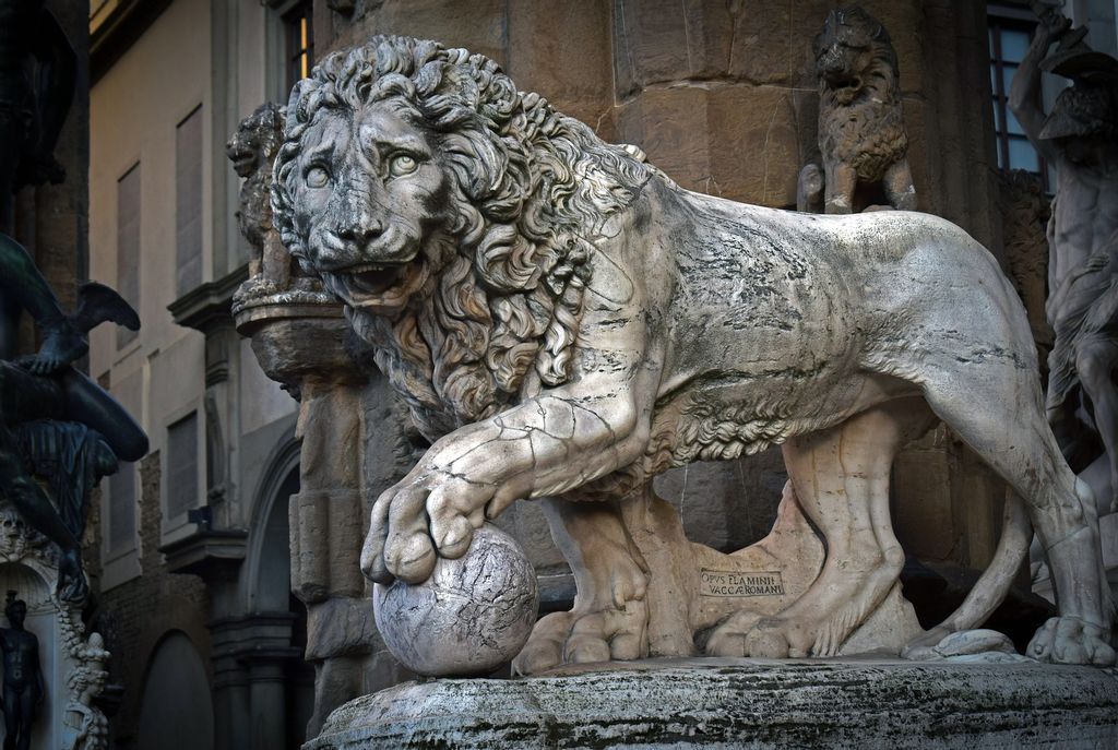 Lion sculpture at the Piazza della Signoria in Florence, Italy