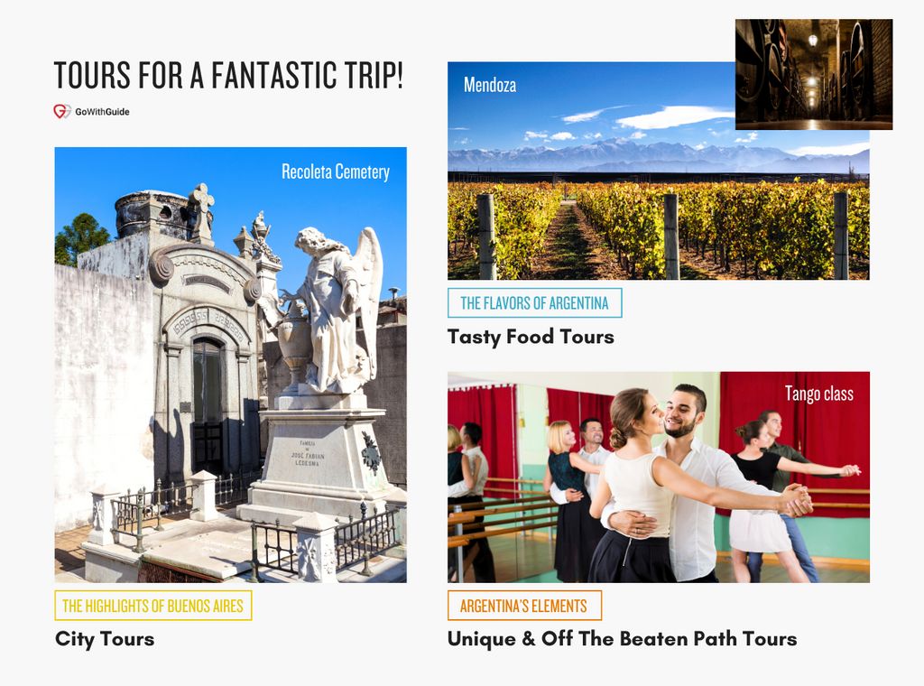 Three images of different cultural experiences in Argentina with text descriptions next to each image. 