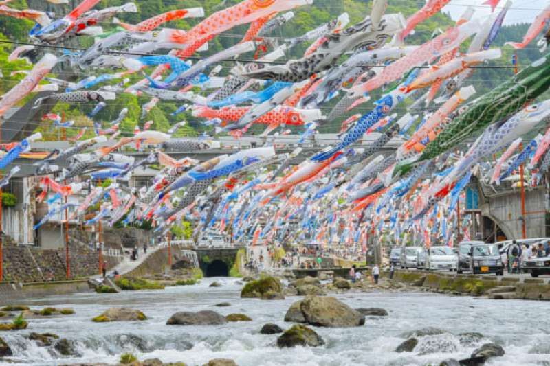 Nagasaki Private Tour - Carp-shaped streamers 
Japan's Children's Day is celebrated on may 5th.