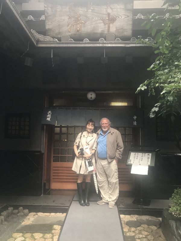 Tokyo Private Tour - In front of a famous Tempura restaurant with more than a 150 year history. 