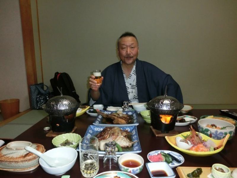 Tochigi Private Tour - This is a typical Ryokan (Japanese Inn) dinner.  My wife and I have never tried anglerfish cuisine before, so we decided to go to Ooarai in Ibaraki prefecture which is located next to Tochigi prefecture.  We ordered separate dishes such as "liver of anglerfish" and deep fried.  Deep fried goes well with beer and liver is really matched with dry sake.