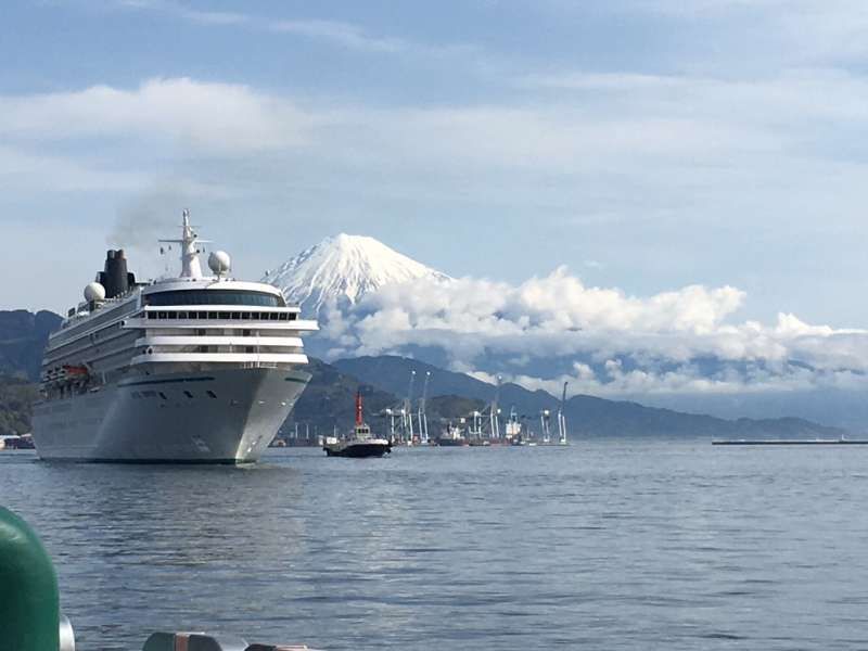 Shizuoka Private Tour - View of Mt. Fuji & cruise ship at Shimizu port