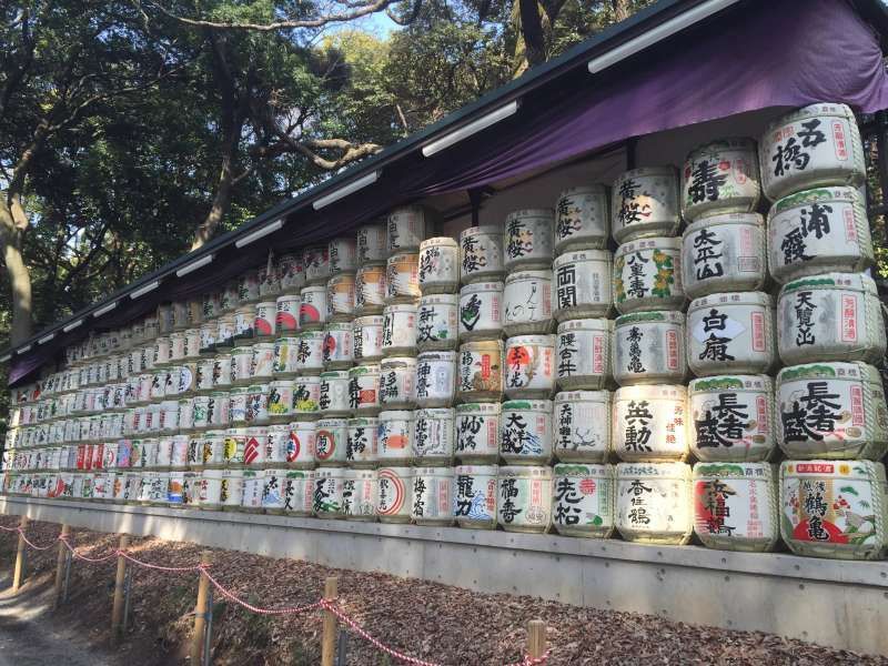 Yokohama Private Tour - Sake barrels placed in Meiji Shrine