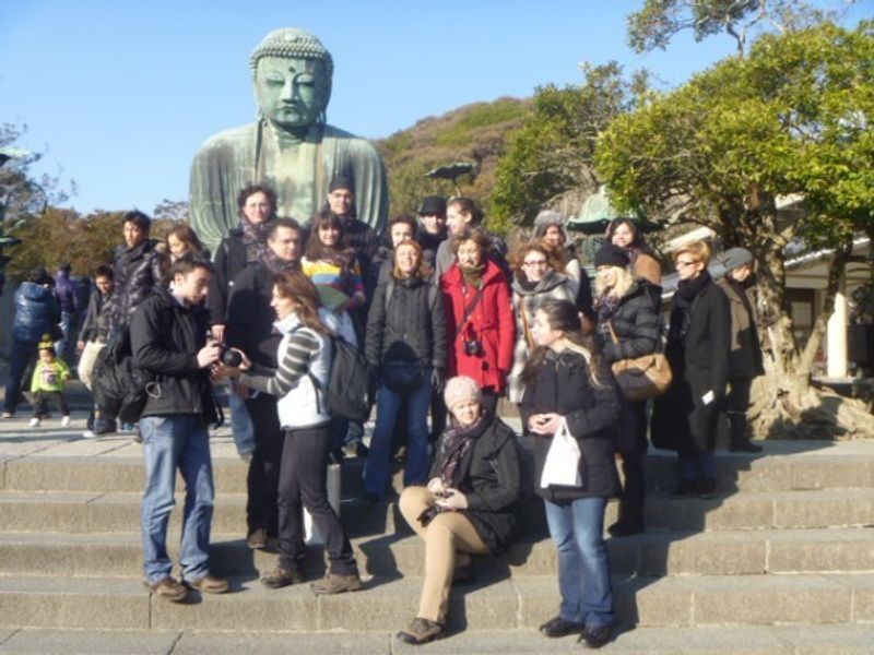 Tokyo Private Tour - Winter in Kamakura city, Kanagawa prefecture. Huge statue of Buddha is watching us.