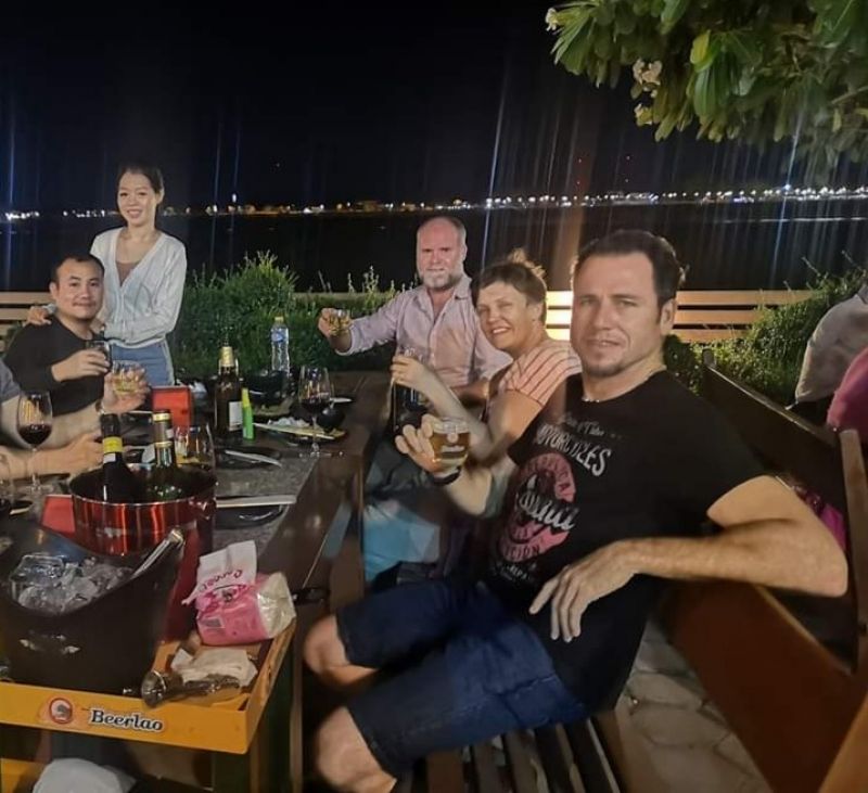 Vientiane Private Tour - After big tour day, we had dinner at famous restaurant along Mekong river bank with my customers from Australia