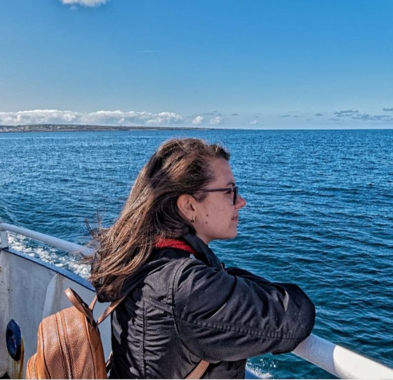 Dublin Private Tour - Looking out over the Atlantic on a ferry to Inis Mór with a tour group - 2019.