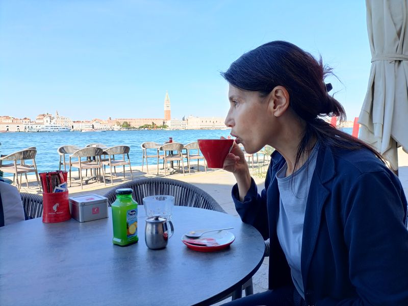 Venice Private Tour - Sipping a good coffee on Giudecca island with St Mark's Square in the background