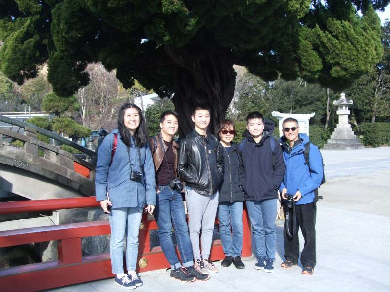 Kanagawa Private Tour - In front of a juniper tree at Tsurugaoka Hachiman Shrine