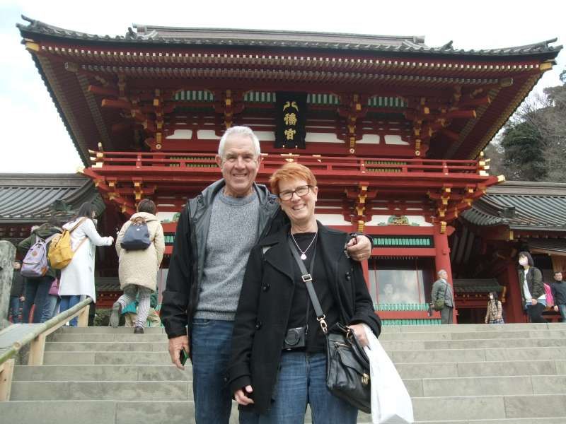 Kanagawa Private Tour - With the main hall in the back at Tsurugaoka Hachiman Shrine