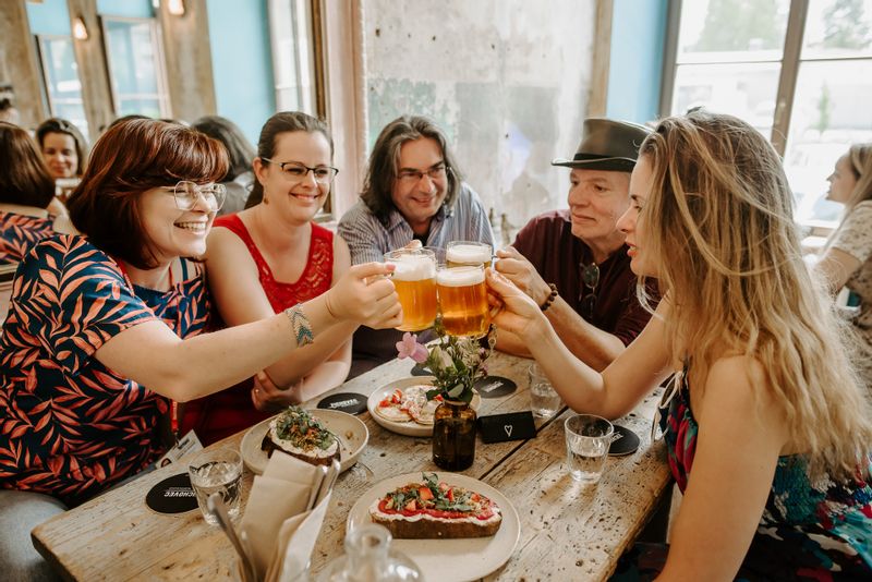 Prague Private Tour - Guests learning to say "Cheers!" on our Beer & Tapas Tour