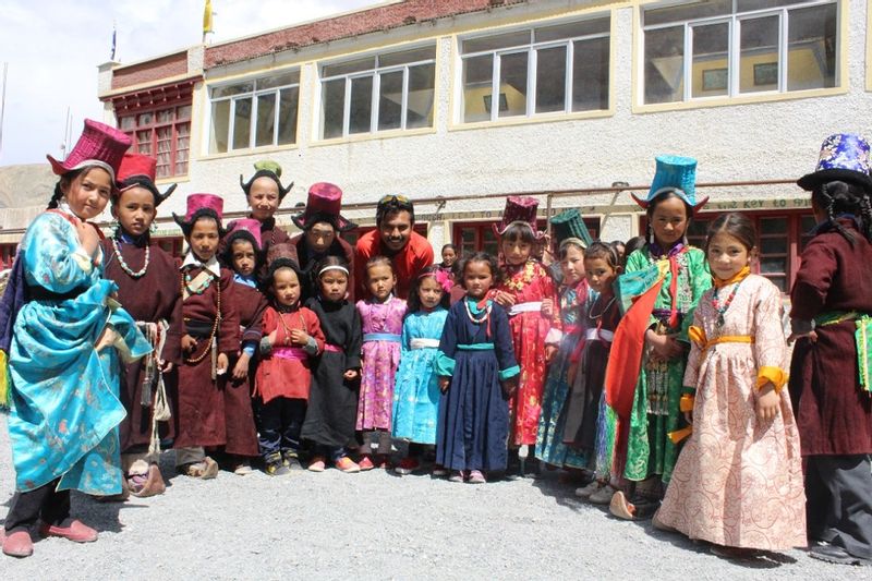 Delhi Private Tour - Group photo with little monks & local children in Zanskar valley