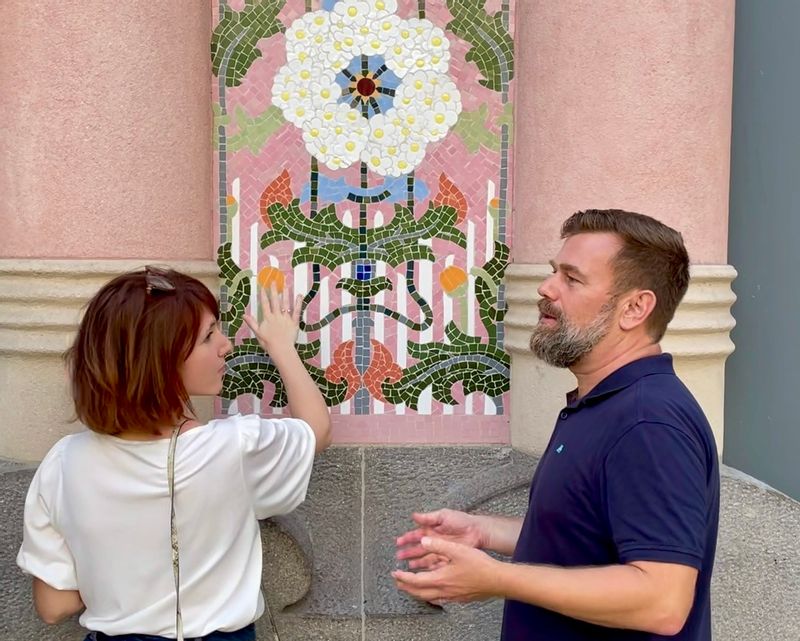 Barcelona Private Tour - Christian explaining the beautiful mosaic technique