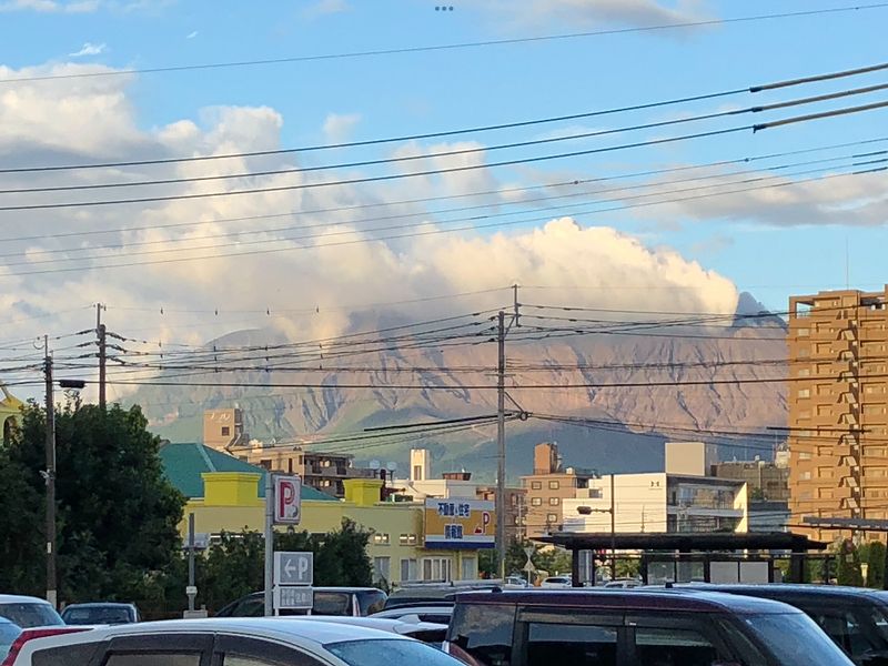 Kagoshima Private Tour - Sakurajima seen from a parking lot in Kagoshima city.