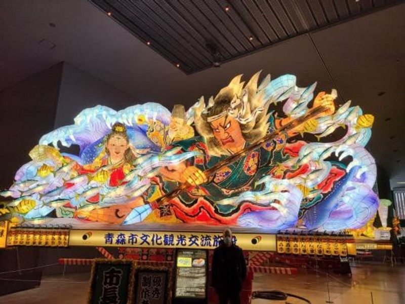 Aomori Private Tour - A Nebuta foat displayed in Nebuta Museum WA-RASSE. Size: 9 m in width, 7 m in depts and 5 m in height, being covered Japanese paper.