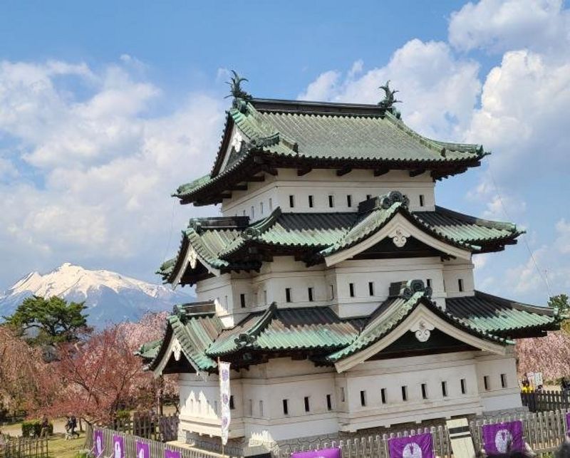 Aomori Private Tour - "Hirosaki Castle" Completed in 1611, the castle was occupied by generations of the Tsugaru samurai clan. It domaines the 121-acre / 49 ha public park, which is very famous throughout Japan for the flowering of its 2,600 cherry trees, from the end of April to mid May.