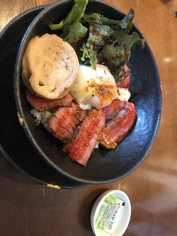 Saitama Private Tour - Roast beef and tofu skin on rice @Nikko