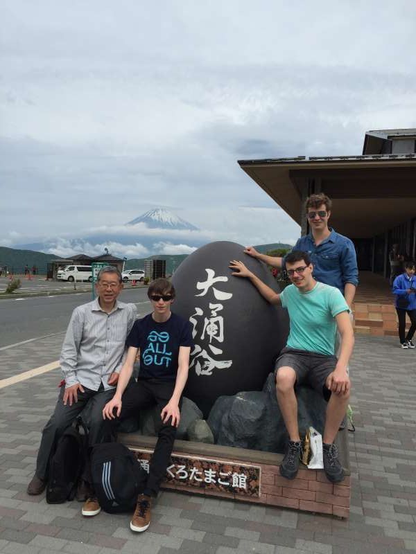 Kanagawa Private Tour - In Owakudani valley with the backdrop of Mt.Fuji, attending the youth group from Belgium.  