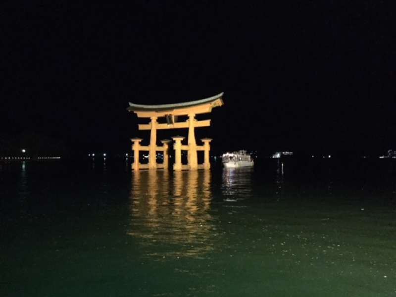 Okayama Private Tour - Vista nocturna del Gran Torii de la isla de Itsukushima