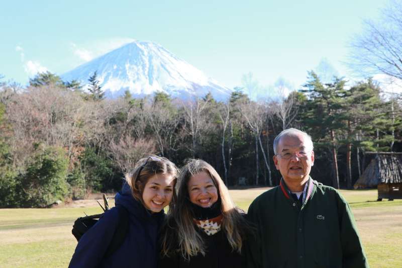 Tokyo Private Tour - In front of Aokigahara Forest and Mt. Fuji. Aokigahara Forest is an ancient forest on a lava plateau stretching over the northwest base of Mount Fuji. It is best to go inside with a guide as it is very easy to get lost among trees.