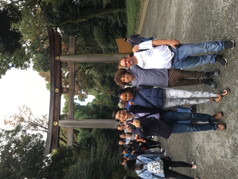 Chiba Private Tour - My guests from the U.S.A. in front of  Torii-gate of Meiji-Jingu Shrine