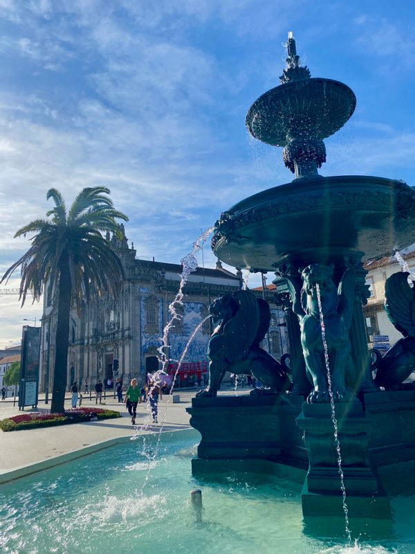 Porto Private Tour - Praça Gomes Teixeira and the famous Lions Fountain.