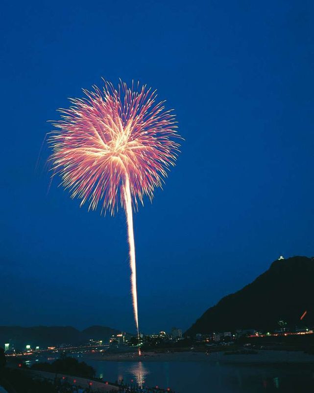 Aichi Private Tour - The Nagara River hosts many midsummer events, including fireworks. The scenery consisting of fire-flowers and the castle on the mountain will provide you with lifelong memory.