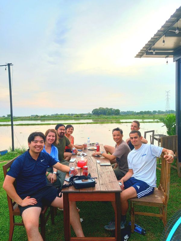 Siem Reap Private Tour - A Lovely group waiting sunset at lotus farm 