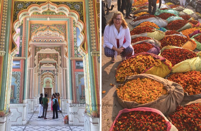 Delhi Private Tour - Patrika Gate in the left.  pink city market Jaipur in the right