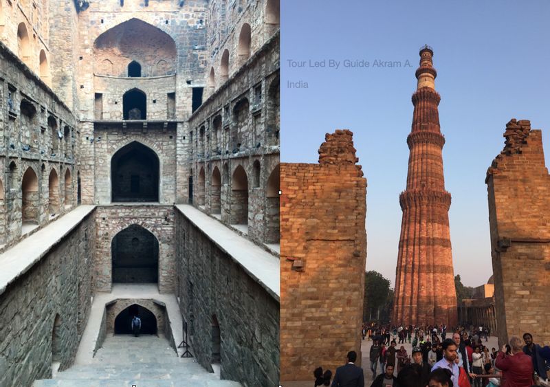 Jaipur Private Tour - Ugrasen baoli on the left and Qutub Minar on the right.