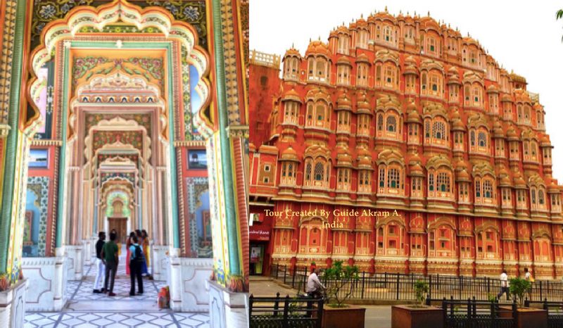 Jaipur Private Tour - Patrika Gate on Left and Hawa Mahal on the Right.