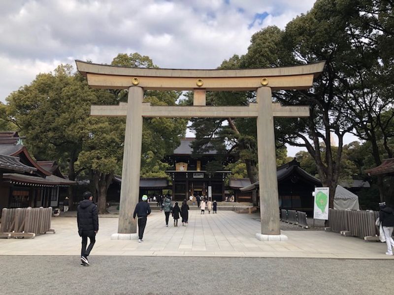 Tokyo Private Tour - Meiji Jingu Shrine.
The main hall of the shrine is located beyond the third Torii Gate.