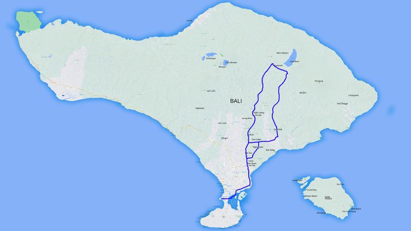 Bali Private Tour - Map Route of the Bali 13 Hrs Round Trip 1