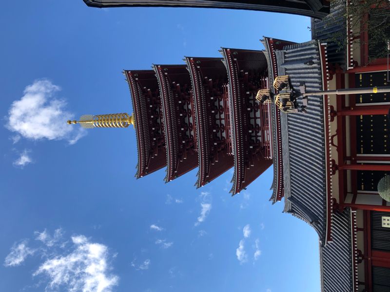 Tokyo Private Tour - Five-Story Pagoda of Sensoji Temple
The five-story pagoda was originally built to enshrine relics of Gautama Buddha, the founder of Buddhism.
A genuine bone relic of the Buddha is enshrined in the topmost floor of this pagoda.
The pagoda is especially picturesque at night when lit up.