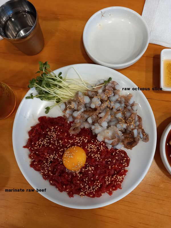 Seoul Private Tour - Raw Octopus and beef slice