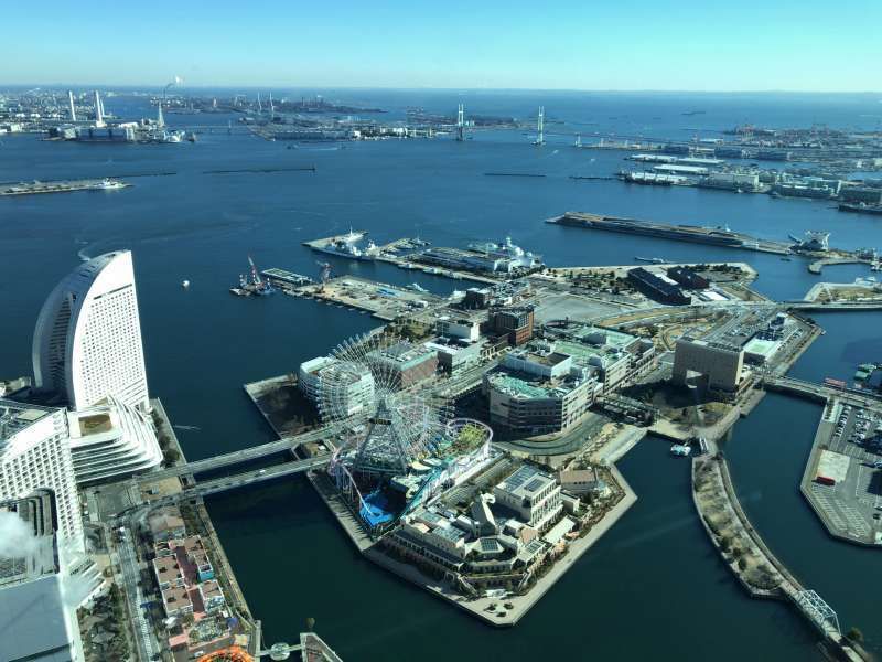 Yokohama Private Tour - The entire view of the Port of Yokohama from the Lankmark Tower, a hotel and shopping mall complex, the second tallest skyscraper in Japan