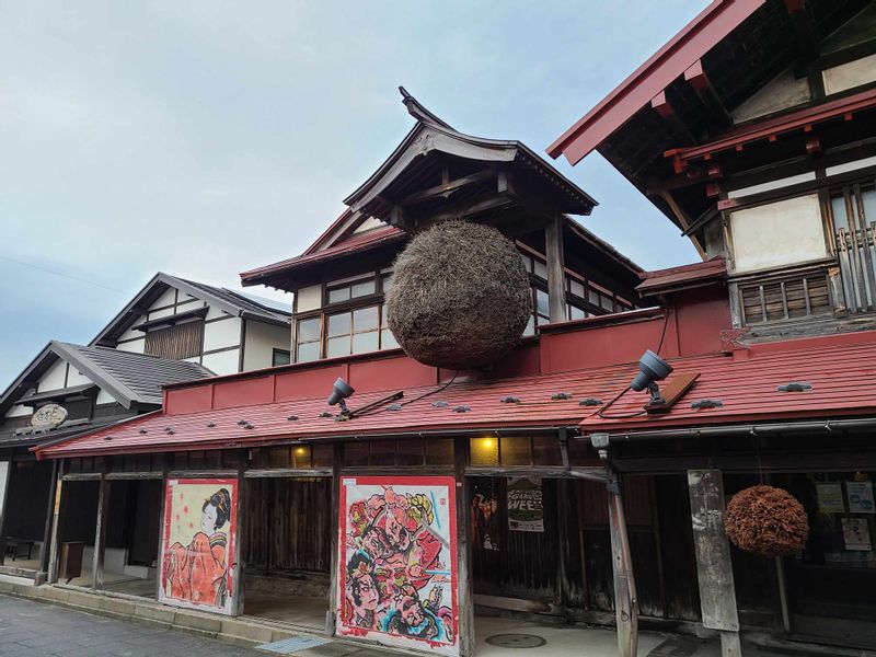 Aomori Private Tour - Kuroishi City - Sake Brewery; the Ball is made from cedar trees and will vary in size and color depending on how much sake is made!