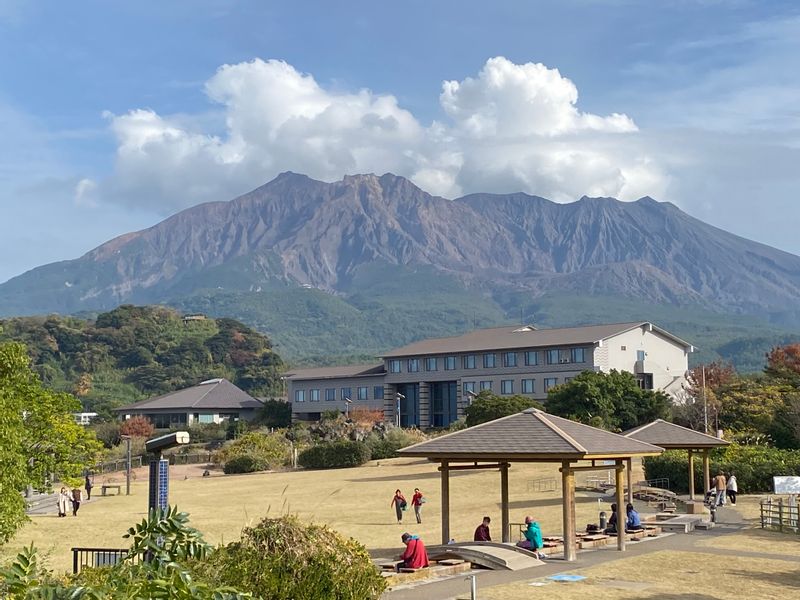 Kagoshima Private Tour - A footbath in the natural surroundings of the active volcano Sakurajima towering behind you!