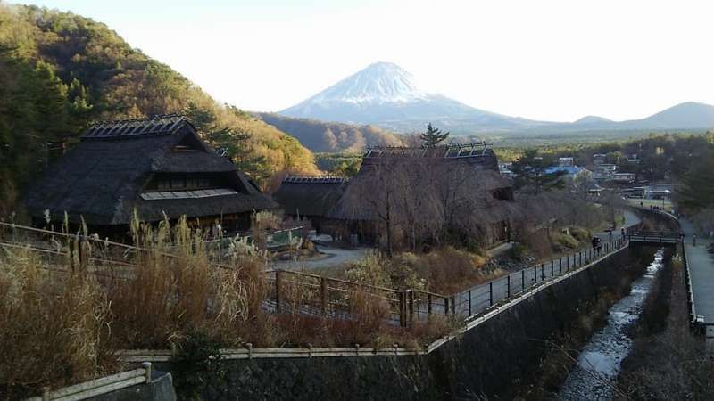 Mount Fuji Private Tour - Mt. Fuji from Iyashi no Sato Nenba. There are many traditional Japanese farmers' houses with thatched roofs restored in this place. You can walk there with rental Japanese kimono or ninja wear!
