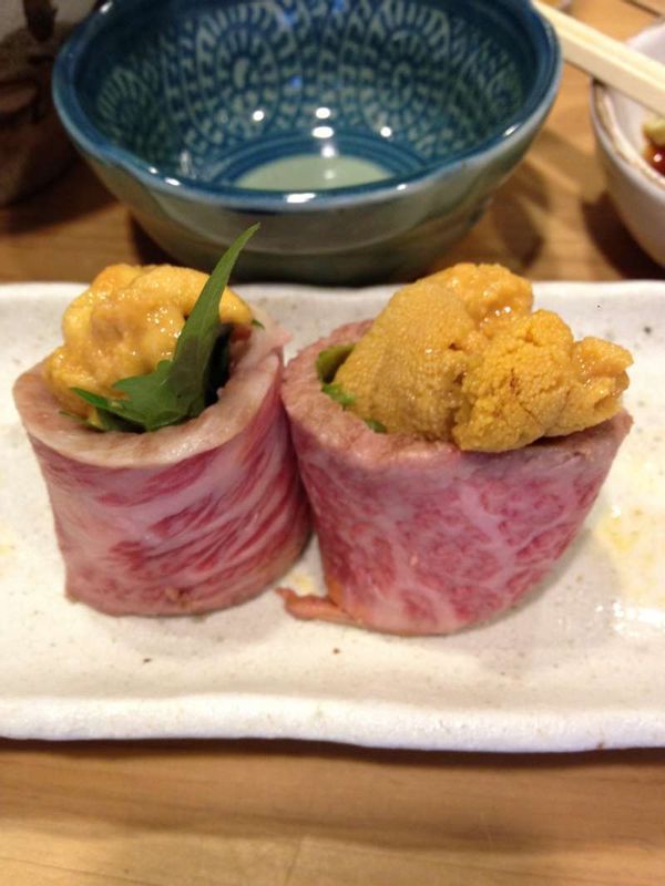 Tokyo Private Tour - Sea Urchin rolled with fresh beef. Expensive but Yammy!!