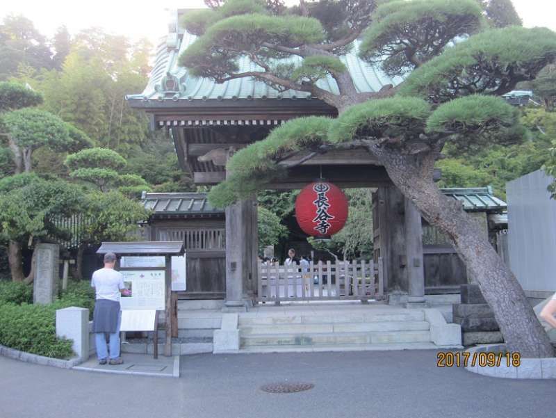 Kamakura Private Tour - Hase-dera temple:Its main gate is decorated with a red paper lantern.