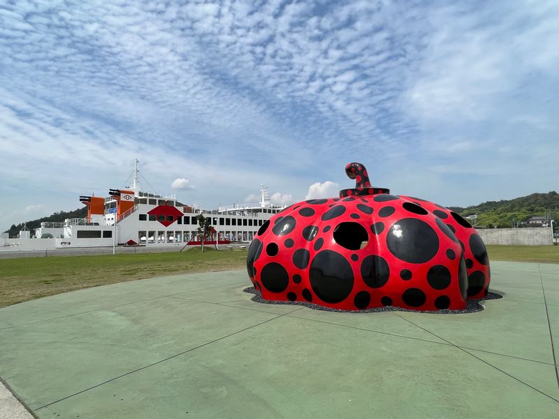 Kagawa Private Tour - Red Pumpkin, designed by a world-famous artist Yayoi Kusama