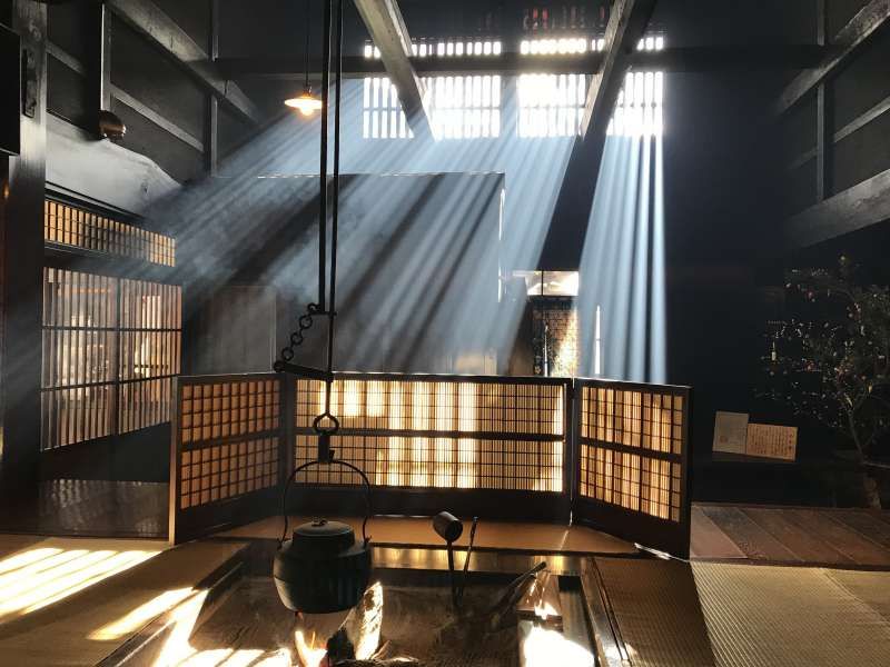 Gifu Private Tour - Family dining room in Waki-honkin. The morning-sunlight from the high-side-windows is making an excellent atmosphere in the old wooden house.