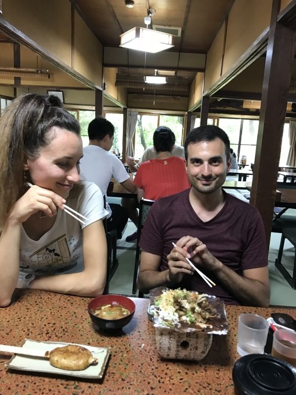 Gifu Private Tour - Guests are enjoying eating lunch; Hoobamiso, Goheimoch and Miso-soup.