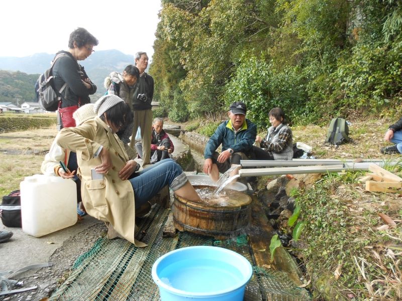 Wakayama Private Tour - At the rice field in Nachi. No one control this hot spring.