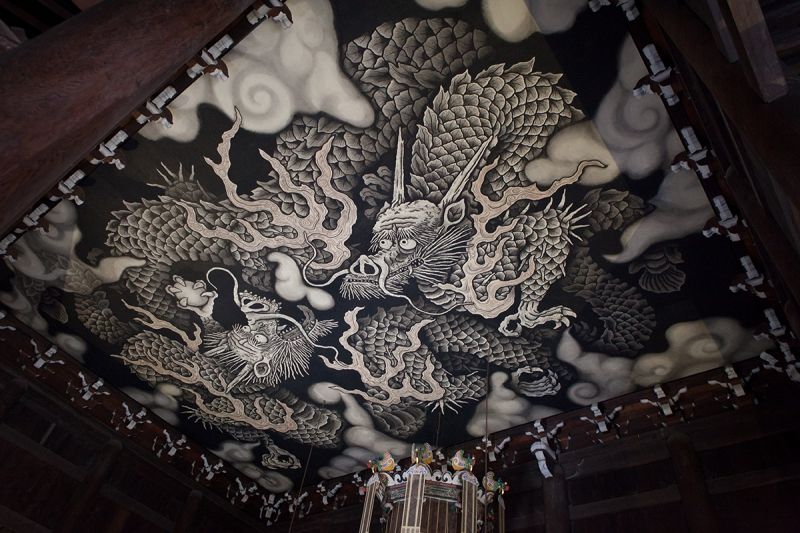 Kyoto Private Tour - Twin Dragon painting on the ceiling of the lecture hall of Kennin-ji Temple