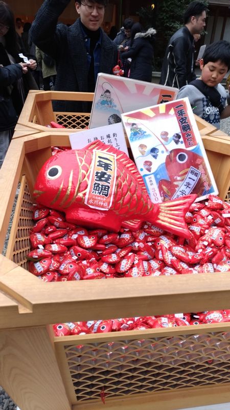 Saitama Private Tour - Fortune telling paper inside the fish at Hikawa shrine