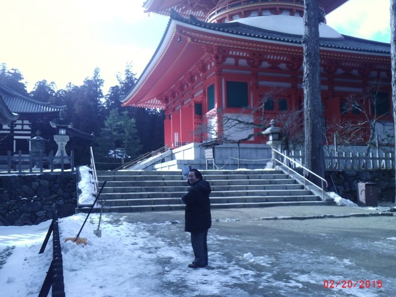 Mount Koya Private Tour - Koyasan early in winter/ In front of a big pagoda 