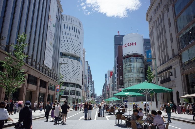 Tokyo Private Tour - (Option) Ginza, famous brand shop district. Chuo (center) street turns into pedestrian paradise on weekends' afternoon.