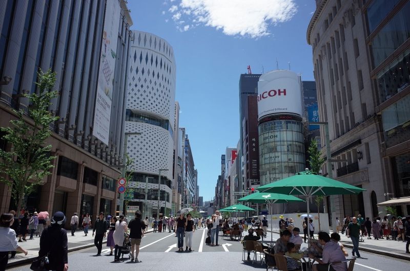 Tokyo Private Tour - (option) Ginza, famous brand shop district. Chuo (center) street turns into pedestrian paradise on weekends' afternoon.