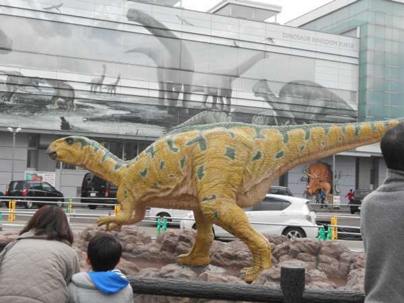 Fukui Private Tour - A model of a dinosaur at JR Fukui station.